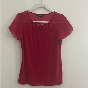Vintage Liz McCoy Y2K Flutter Sleeve Top Beaded Red Gothic S Romantic‎ Sheer